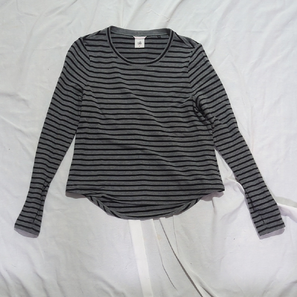 CAbi Black and Gray Striped Long Sleeve Top
